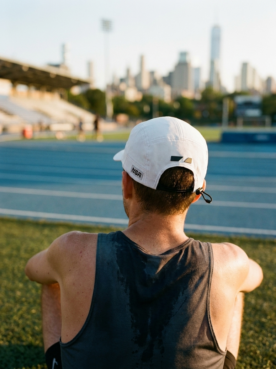 negative split running hat, Icahn stadium, marathon training, running hat